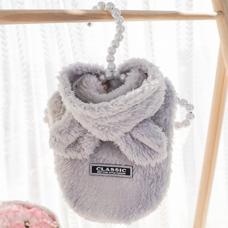 Fashion Plush Dog Hoodies Coat Winter Warm Dog Clothes Rabbit Pattern Cat Jacket Cute Solid Puppy Hoodies Bichon Pet Jacket Coat