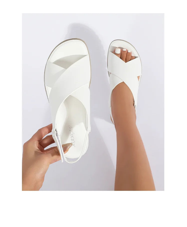 Summer Designer Simple Elegant Women's Sandals Flat Heel Soft Bottom Cross Soft Surface Anti slip Lightweight Casual big size