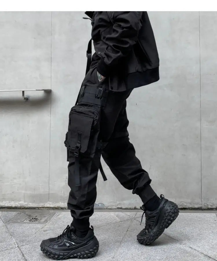 Multi-pockets Ribbons Bandage Tactical Techwear Cargo Pants Mens Harajuku Punk Hip Hop Joggers Pantalons Casual Streetwear