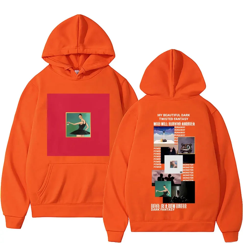 Rapper Kanye West My Beautiful Dark Twisted Fantasy Cover Hoodie Men Hip Hop Casual Hoodies Donda The College Dropout Sweatshirt