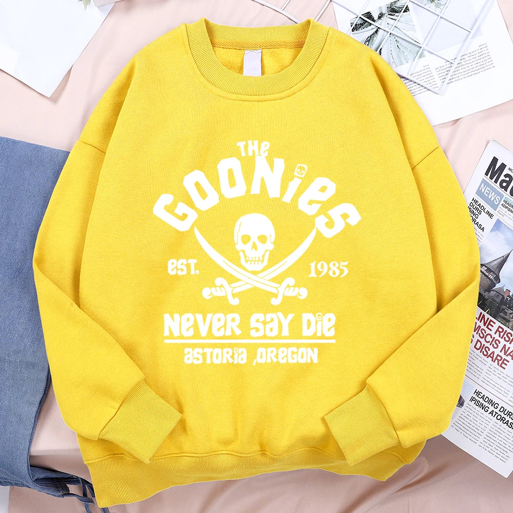 The Goonies Never Say Die Printing Hoody Man Hip Hop O-Neck Menswear Fashion Fitness Hoodie Crewneck Loose Fleece Sweatshirt