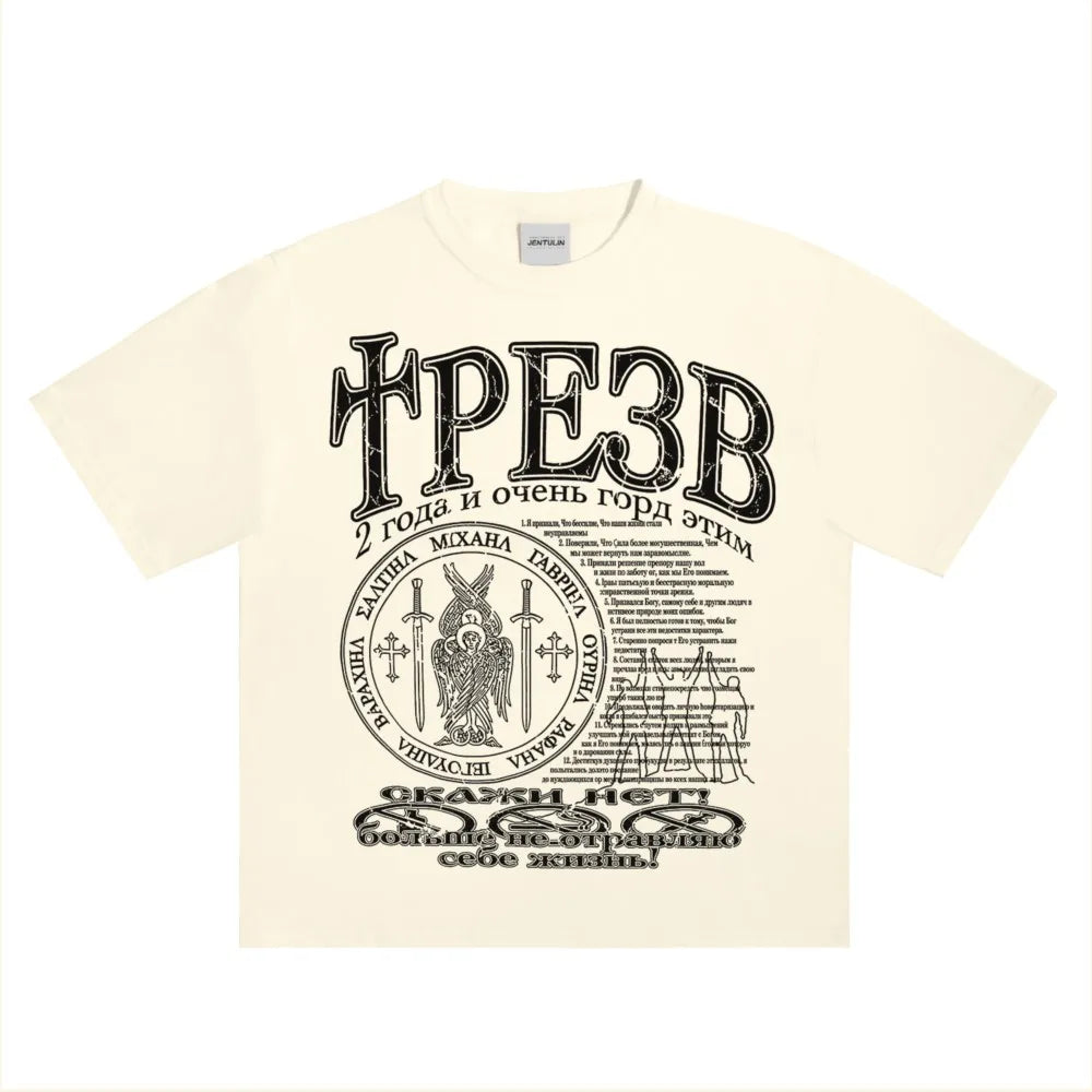 Hip Hop Streetwear Men's Tshirt Sober Graphic Oversized Short Sleeve Aesthetic Print Y2k Tops Tees Harajuku Goth Clothing Cotton