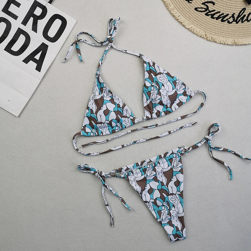 Brazilian Sexy Micro Mini Thong Bikini Set String Bandage Swimwear Women Beachwear Backless Swimsuit Triangle Push Up Biqiuni