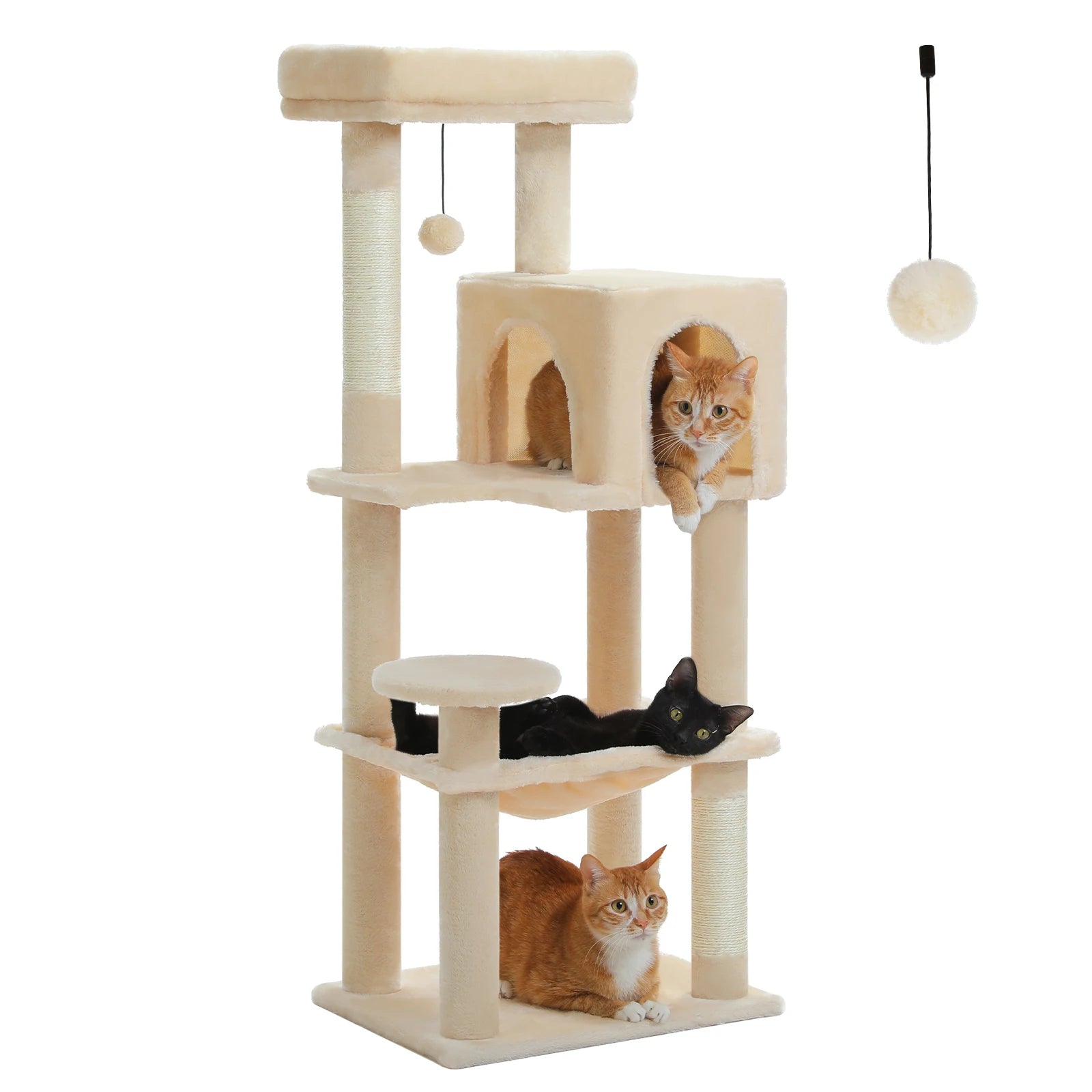 Multi-Level Cat Tree with Sisal Scratching Posts Cozy Condo Big Hammock Plush Cat Tower for Indoor Kitten House Bed Cat Toys