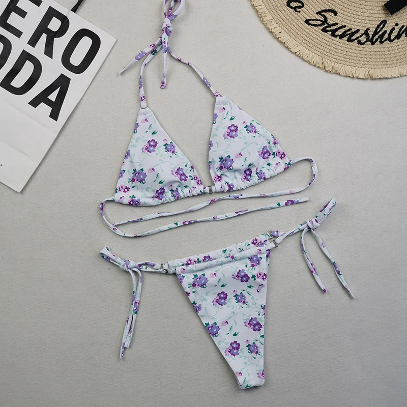 Brazilian Sexy Micro Mini Thong Bikini Set String Bandage Swimwear Women Beachwear Backless Swimsuit Triangle Push Up Biqiuni