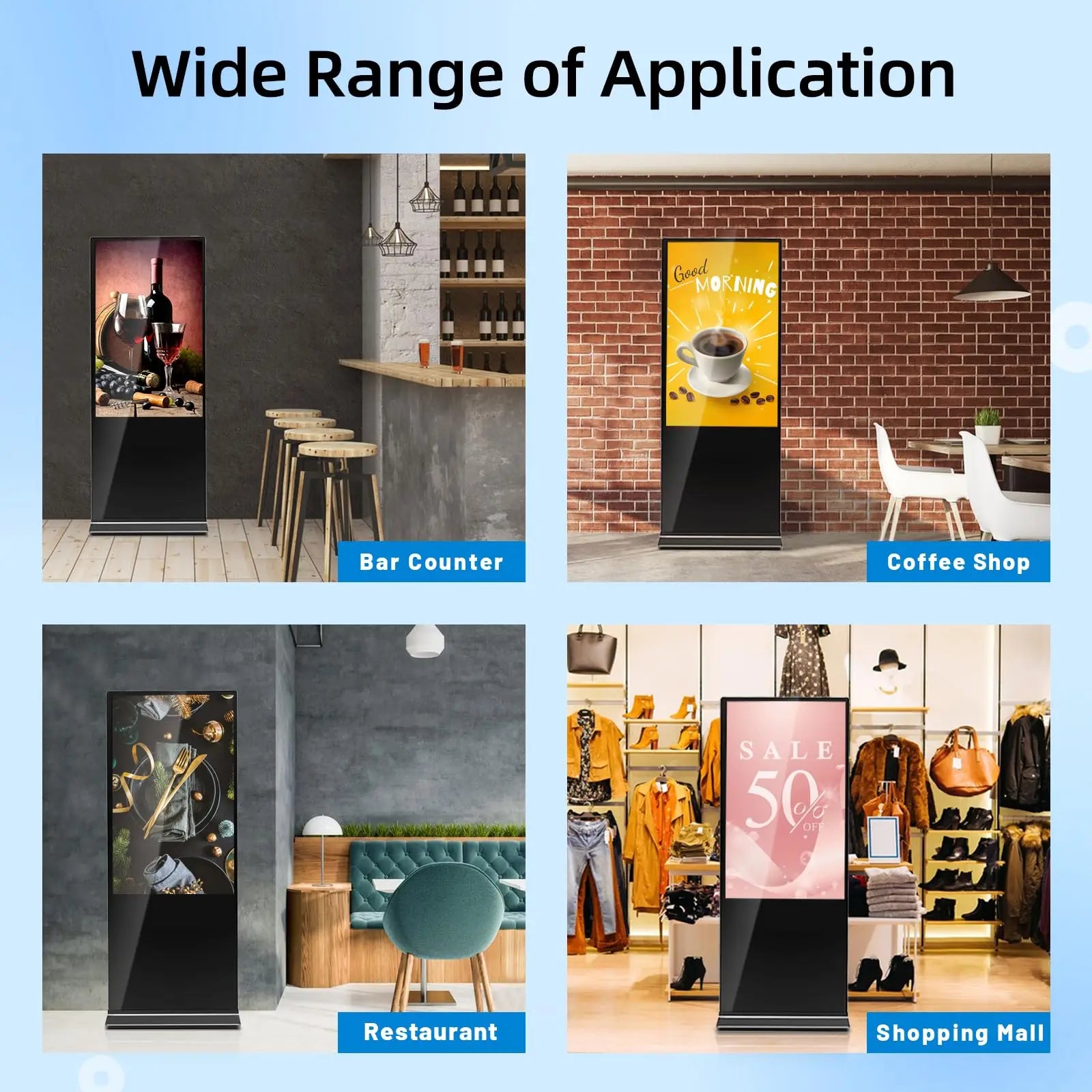 65 Inch 4K Digital Signage Kiosk Indoor Floor Standing Commercial Monitor Advertising Display LCD Totem with HDMI Input Player