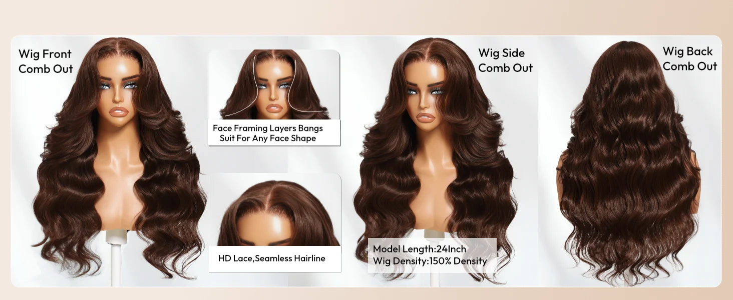 UNice Auburn Brown13x4 Pre-Everything™ Lace Frontal Loose Wave Wig With Invisi Drawstring & Face Framing Layers 150% Density