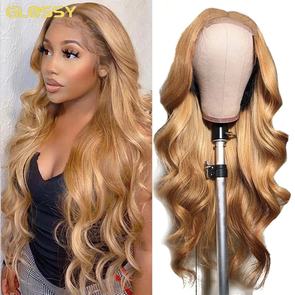 Body Wave #27 Honey Blonde Lace Front Wig HD Transparent Glueless Brown Colored Bob Human Hair Wigs On Sale Clearance For Women