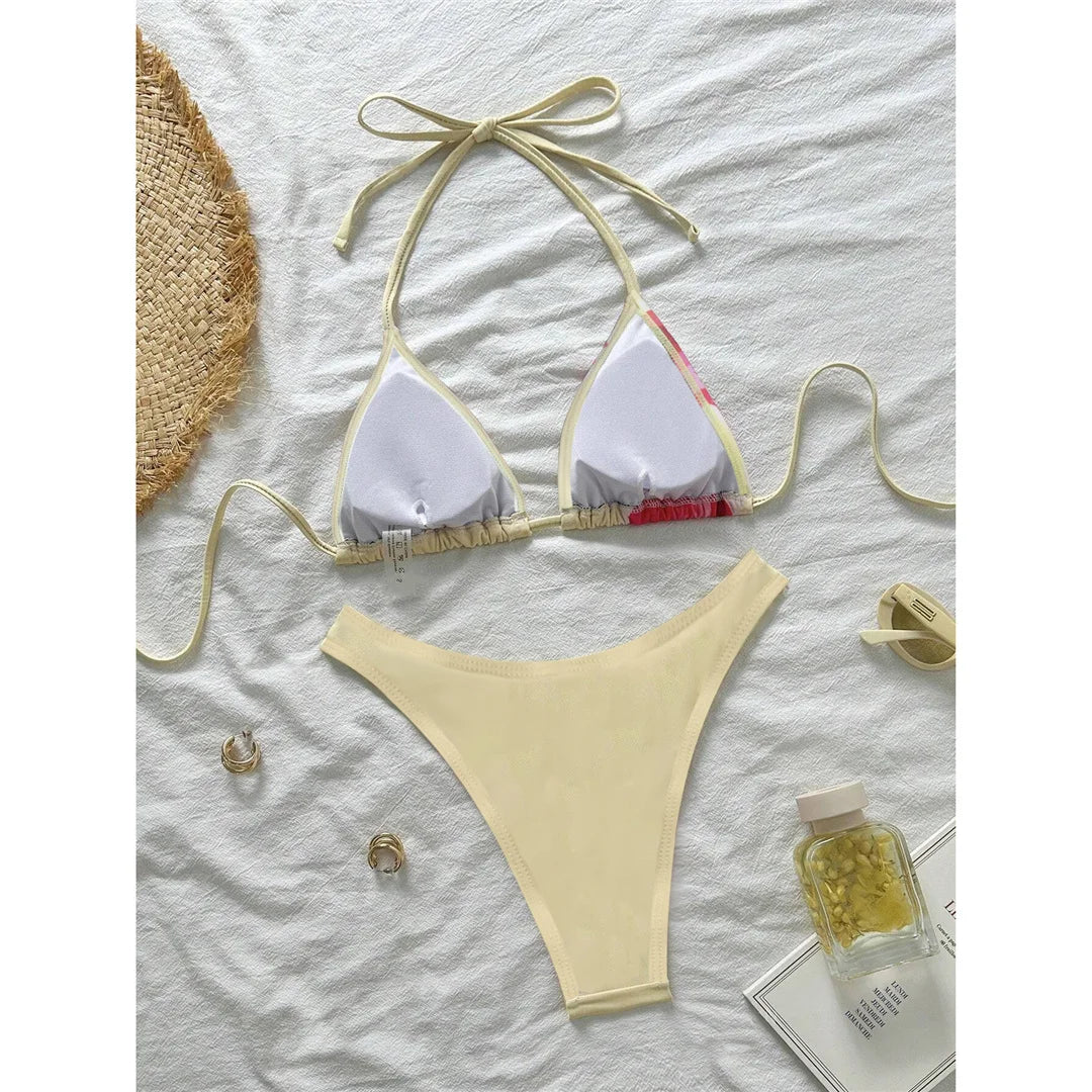 XS - L With Cover Up Flowers Halter Bikini Female Swimsuit Women Swimwear Three-pieces Bikini set Bather Bathing Suit Swim K6800