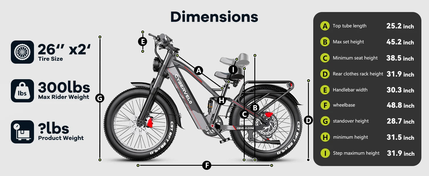 Cybervelo Strong Power Ebike, 5000W Motor Off Road Electric Bike, 100 Miles Long Range, 26"x4.0” Fat Tire, 40Ah Big Battery EK9
