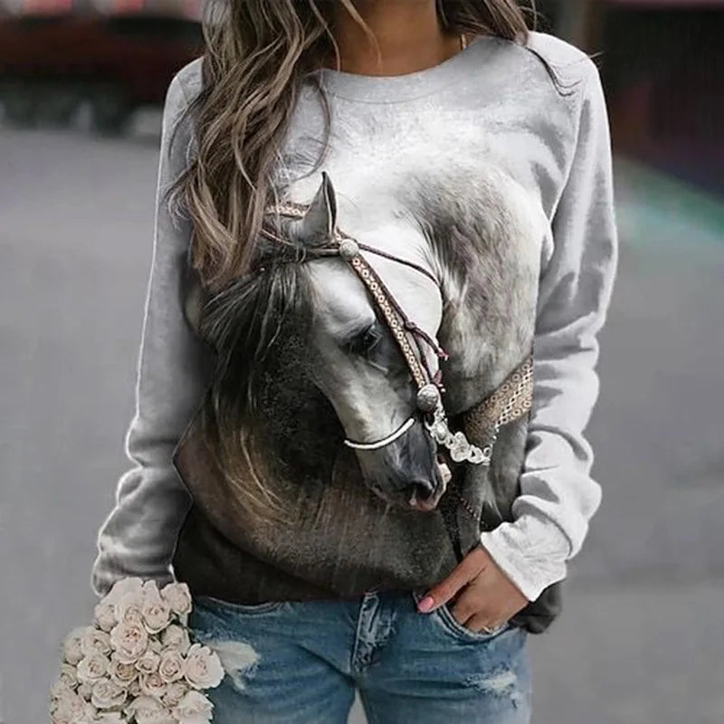 Horse Christmas Tree 3D Print Raglan Sleeve Sweatshirts Women's Oversized Pullovers Hoodies Female Streetwear Woman Clothing