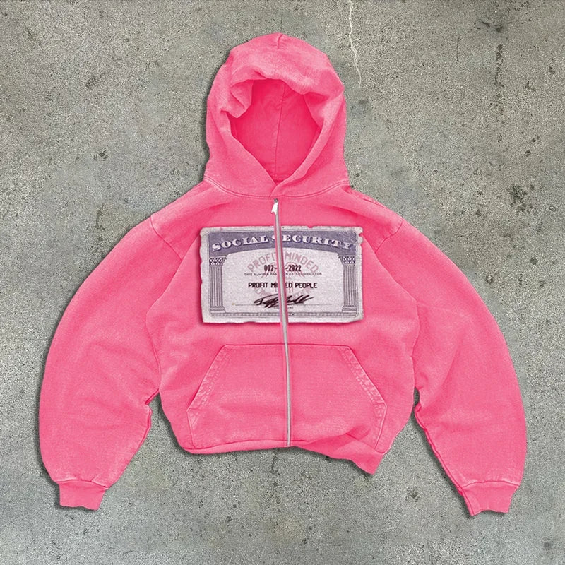 Y2K Retro Zip Up Hoodie Hip-Hop Printed Letter Casual Streetwear For Men And Women Gothic Harajuku Fashion Oversized Sweatshirts