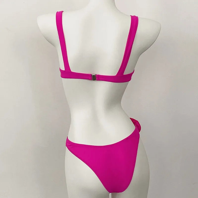 Style Flower Bikinis Women's 2 Piece 3D Rose Bikini Set High Cut Cheeky Swimsuit Floral Appliques Bathing Suit
