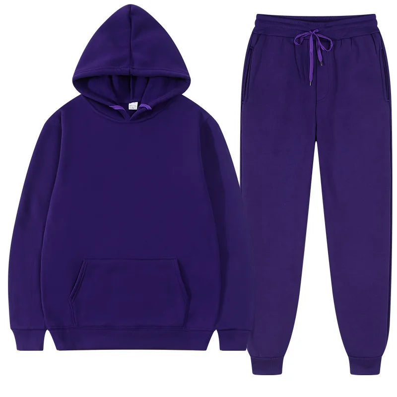Winter Hoodie Sets Men Fashion Fleece Red Hoodies Black Brand Pants Casual Jogger Suit Tracksuit Sweatshirt Woman Pullover
