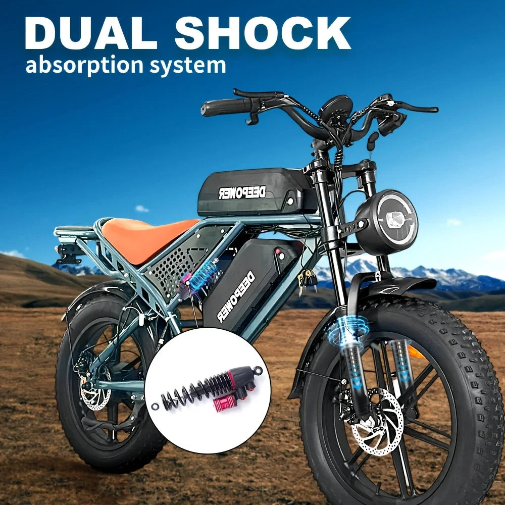 Deepower Electric Bike QS7 1000W 48V 60AH 20 Inch Fat Tire Ebike for Adults Mountain Off-Road Dual Batteries Electric Bicycle