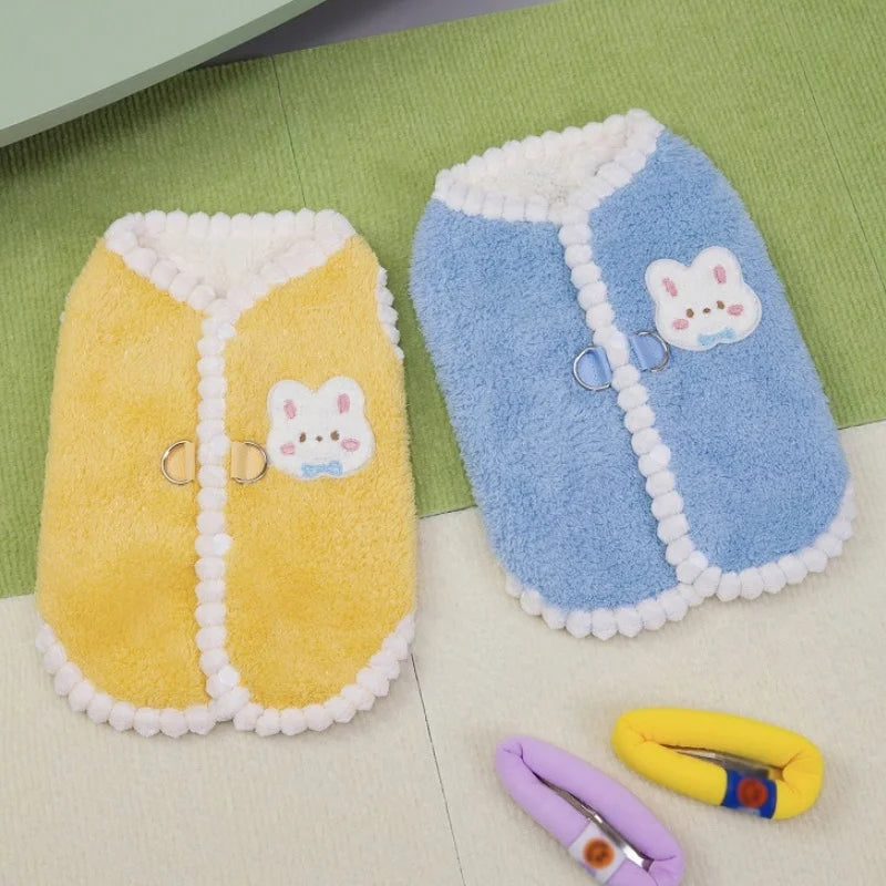 Rabbit Pattern Dog Vest Warm Plush Dog Clothes Autumn Soft Puppy Hoodies Luxury Cute Cat Vest Pullover Bichon Poodle Pet Apparel