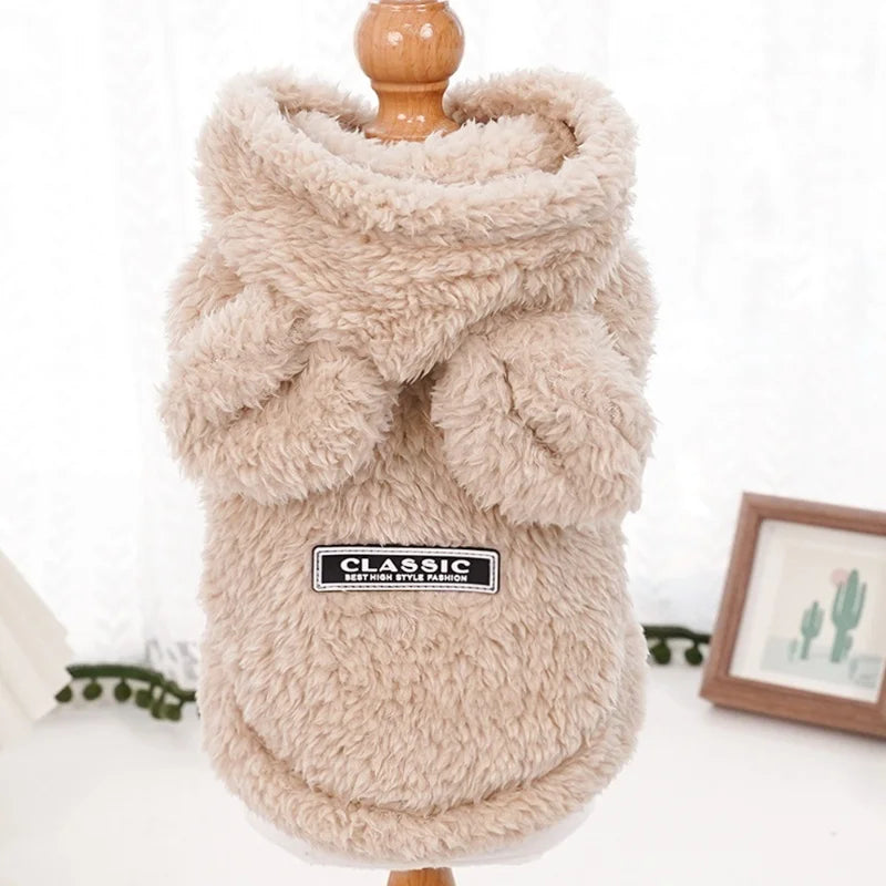 Fashion Plush Dog Hoodies Coat Winter Warm Dog Clothes Rabbit Pattern Cat Jacket Cute Solid Puppy Hoodies Bichon Pet Jacket Coat