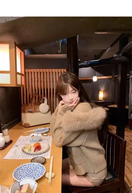 Winter Women Old Money Girl Long Sleeve Full Zip Cardigan Sweater Cuddly Hoodies Knitwear 2000s Aesthetic Korean Fashion Sweater