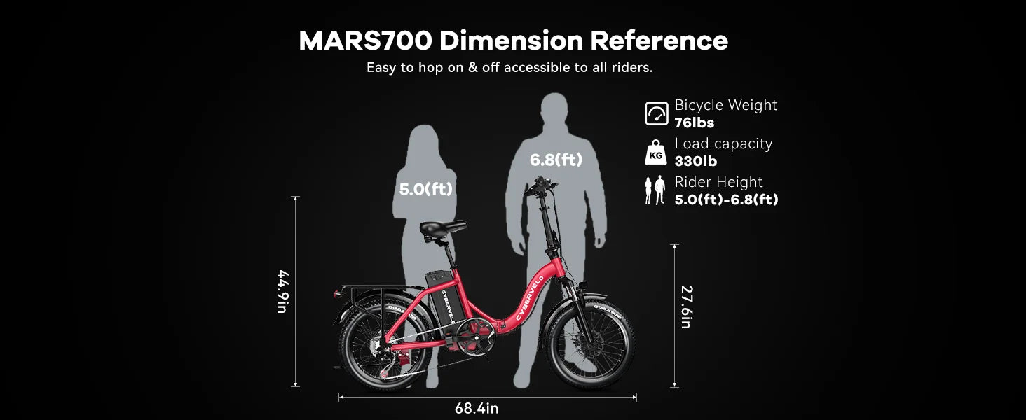 Cybervelo 1000W ebike for adults, 20A Large Removable Battery, Foldable Electric Bike, 20" Fat Tire bike for all Terrain Mars700
