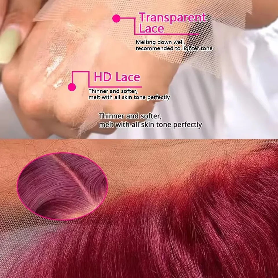 13x6 HD Lace Frontal Human Hair Wig 13x4 Lace Front Wigs Human Hair Brazilian Lace Wigs 99j Body Wave 200 Density Burgundy 5×5