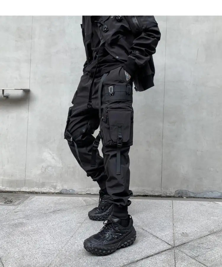 Multi-pockets Ribbons Bandage Tactical Techwear Cargo Pants Mens Harajuku Punk Hip Hop Joggers Pantalons Casual Streetwear