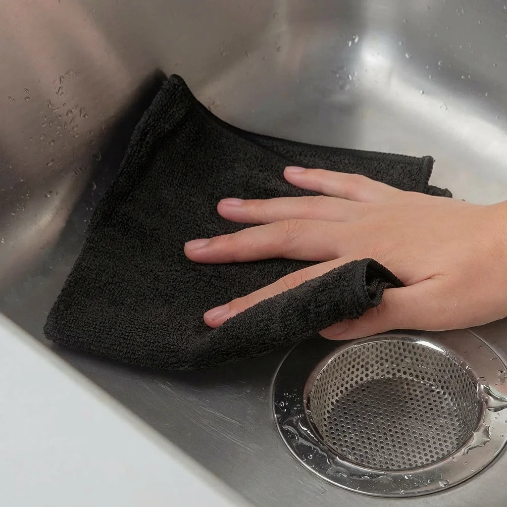 Microfiber Cleaning Cloth Pack of 12, All-Purpose Cleaning Towels, Streak Free Rags, Black 32x32 cm