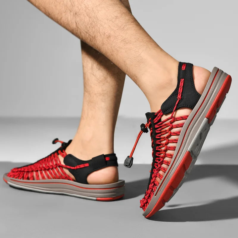 Summer Men Sandals Fashion Handmade Weaving Design Beach Sandals Breathable Casual Flat Sandals Outdoor Couples Sandals Size