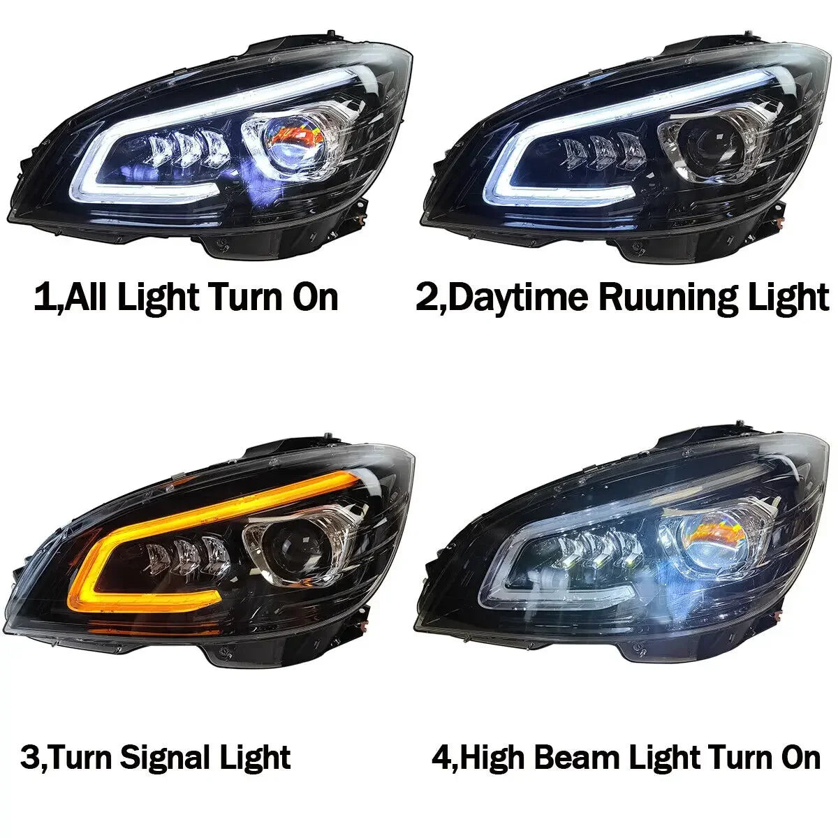 MAGICKIT Projector Headlights For 2007-2011 Mercedes C Class W204 S204 C300 C350 LED Headlamp Car Accessories