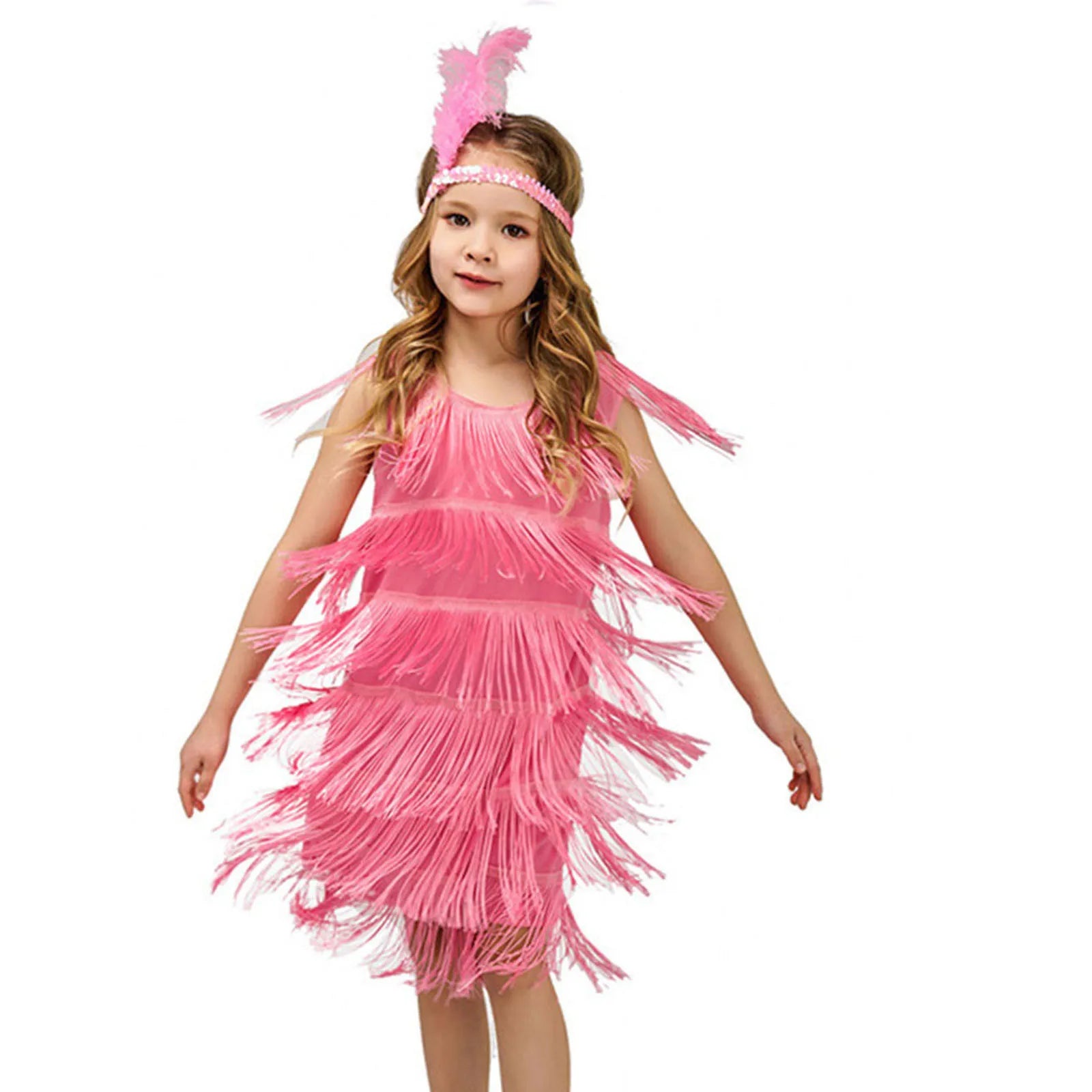 Summer Clothes Fashion Girls Flapper Dress Sequins Fringe Latin Dance Dress Tassel Tango Dress Ballroom Children's Fashion Dress