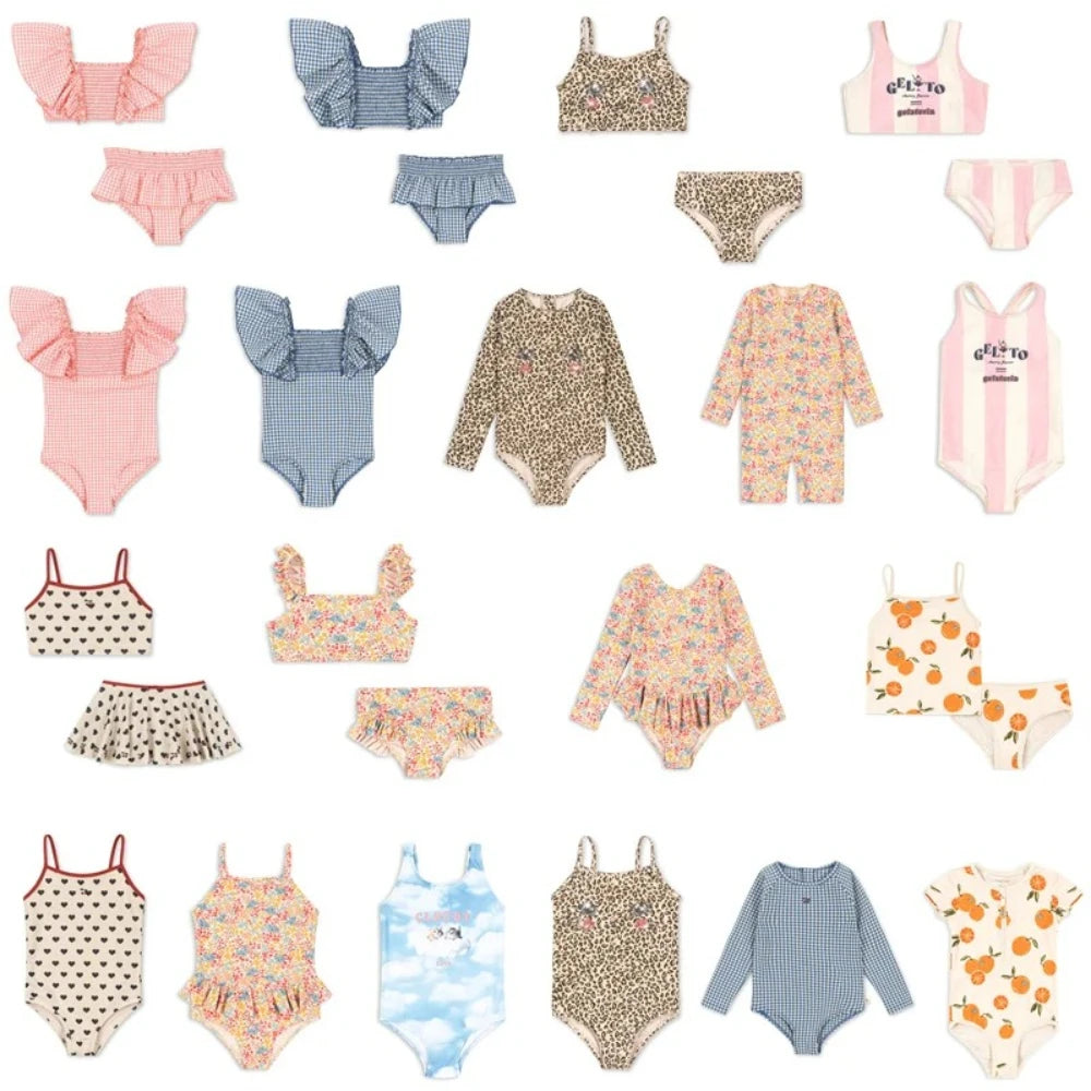 Swimwear for Girls 2026 KS New Summer Leopard Kids Swimsuit Lace Bathing Suit Cute Baby Bikinis Beach Wear Children Clothes
