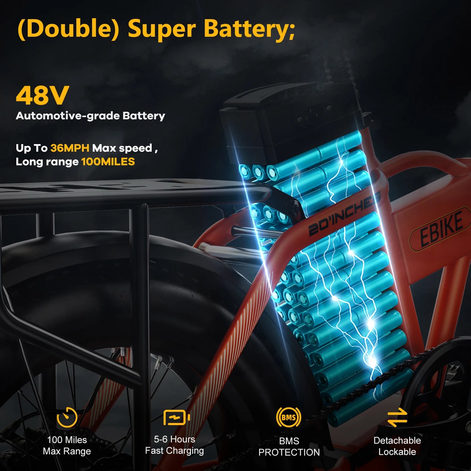 1000W Electric Bike for Adults Cybervelo EK4 Folding 48V 20Ah 30+MPH 80Miles 20" Fat Tire 7-Speed Off Road E-bike