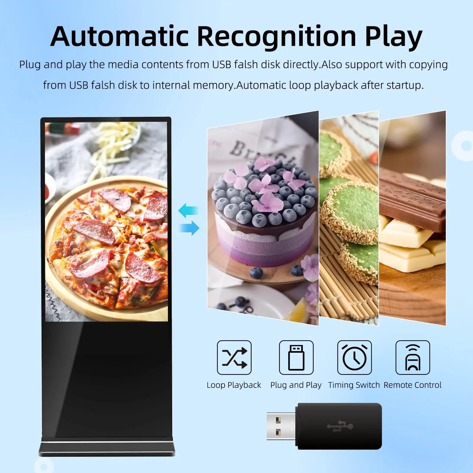 65 Inch 4K Digital Signage Kiosk Indoor Floor Standing Commercial Monitor Advertising Display LCD Totem with HDMI Input Player