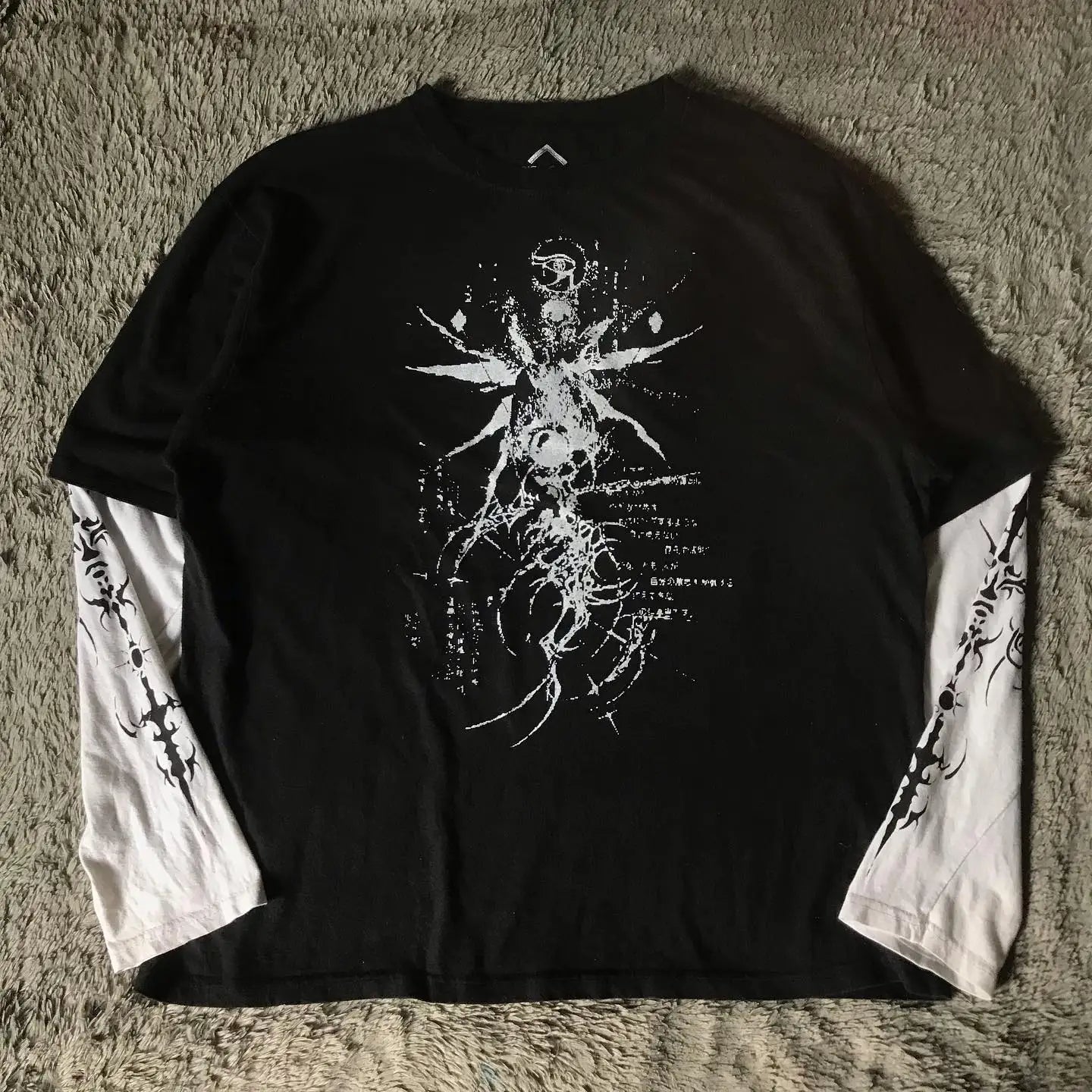 Y2K Gothic Harajuku Splice Printing White Long Sleeve New Punk Hip Hop Sexy T shirt Fashion Casual Pure Cotton Loose Tops Unisex