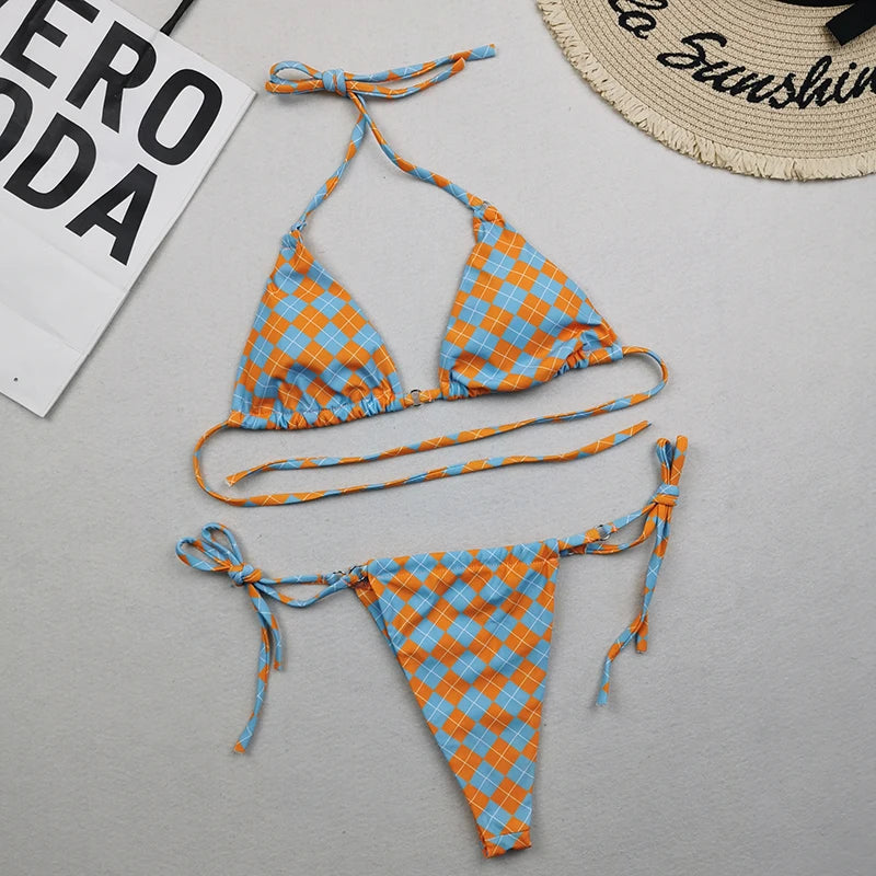 Brazilian Sexy Micro Mini Thong Bikini Set String Bandage Swimwear Women Beachwear Backless Swimsuit Triangle Push Up Biqiuni