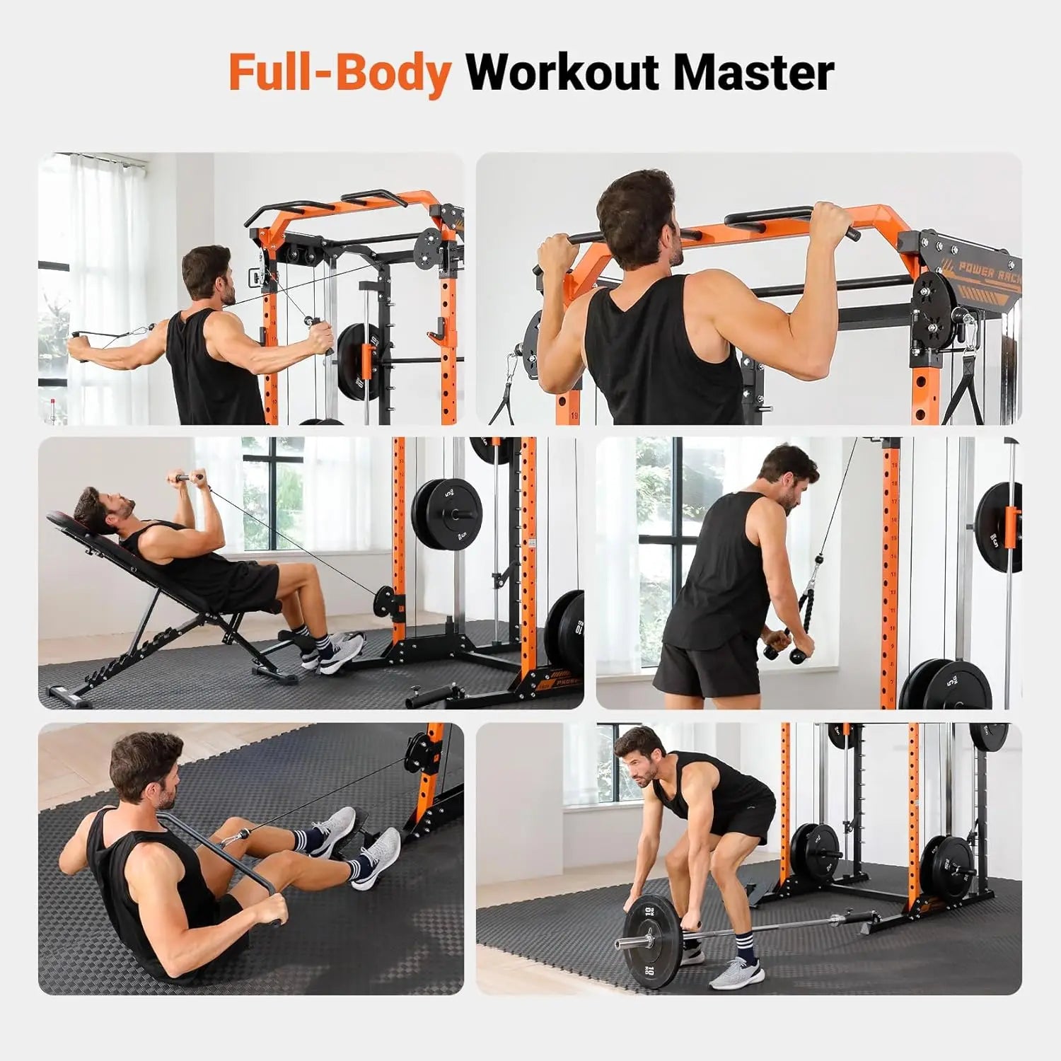 Smith Machine & Squat Rack Combo, Multi-Functional Power Racks with Adjustable Width & Pull-Up Bar, Cable Crossover, Customized
