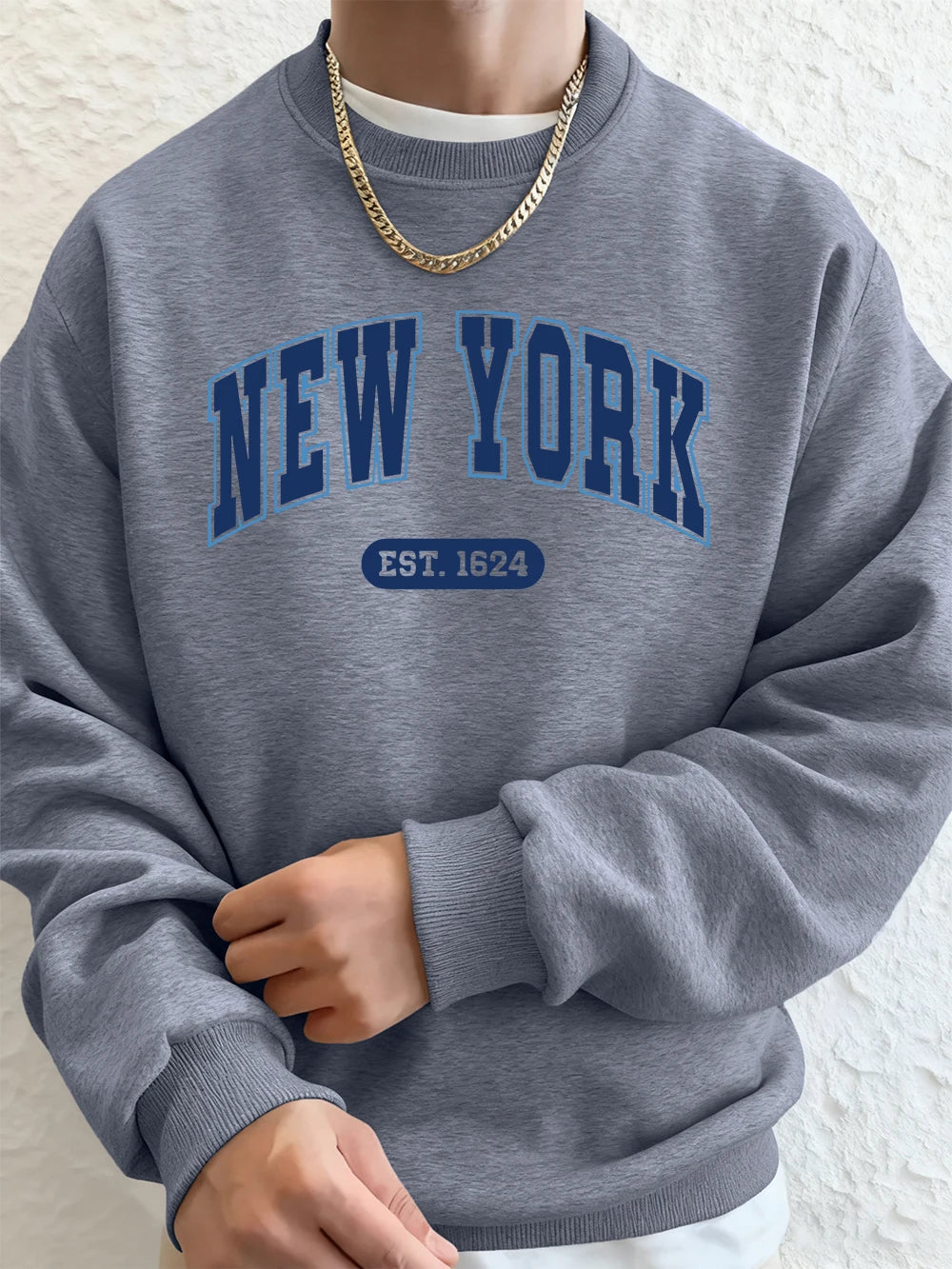 New York Usa Est.1624 Printing Mens Sweatshirts Winter Crewneck Hoodies Street Fleece Loose Streetwears Casual Men'S Clothes