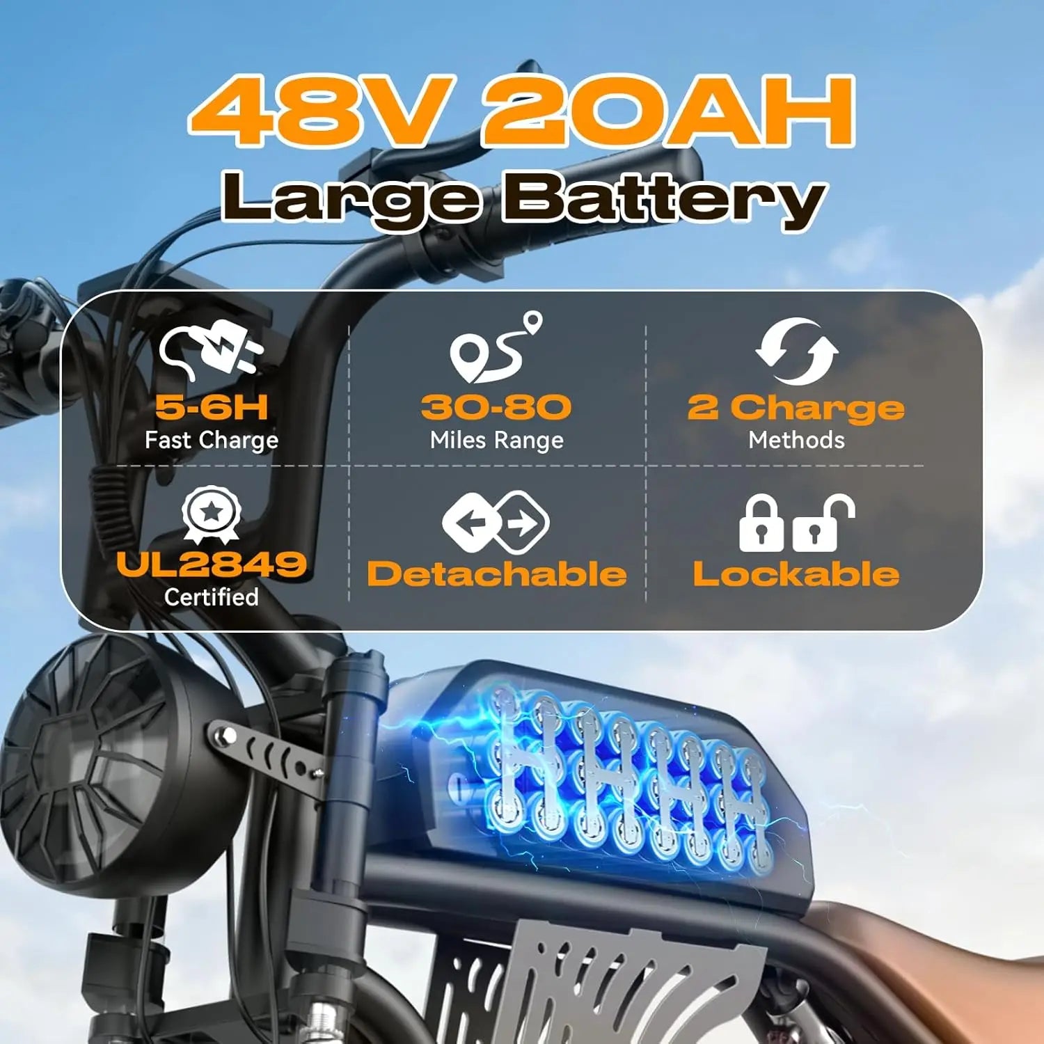 Electric Bike for Adults, 2000W Peak 30MPH 48V/25AH E-Bike,65 Miles Electric Motorcycle with NFC & Password Unlock,, Customized