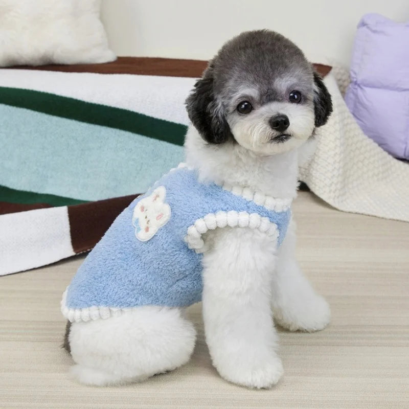 Rabbit Pattern Dog Vest Warm Plush Dog Clothes Autumn Soft Puppy Hoodies Luxury Cute Cat Vest Pullover Bichon Poodle Pet Apparel