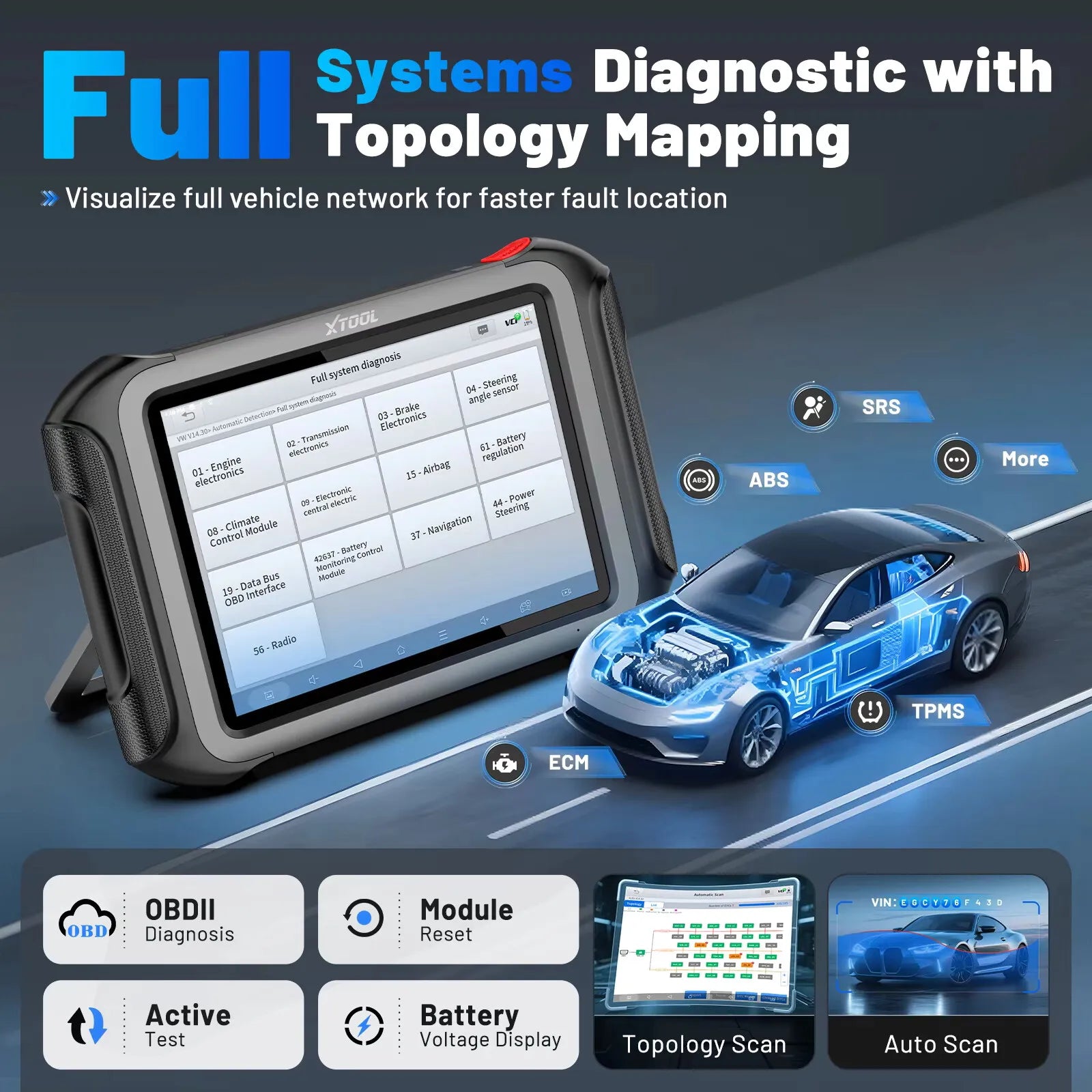 XTOOL D9S PRO Bluetooth Diagnostic Tool ECU Coding Programming Automotive Scanner Key Programmer Topology Map CAN FD DoIP