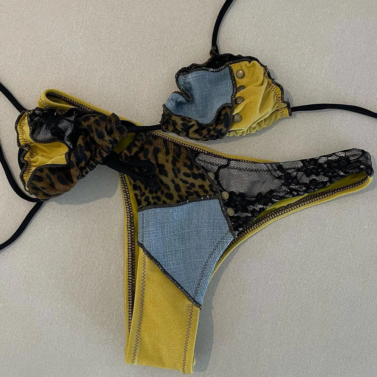 2025 Flower Bikini Set Brazilian Biquini Low Waist Swimwear Push Up SwimSuit Women Solid Swimwear Sexy Beach Wear Female