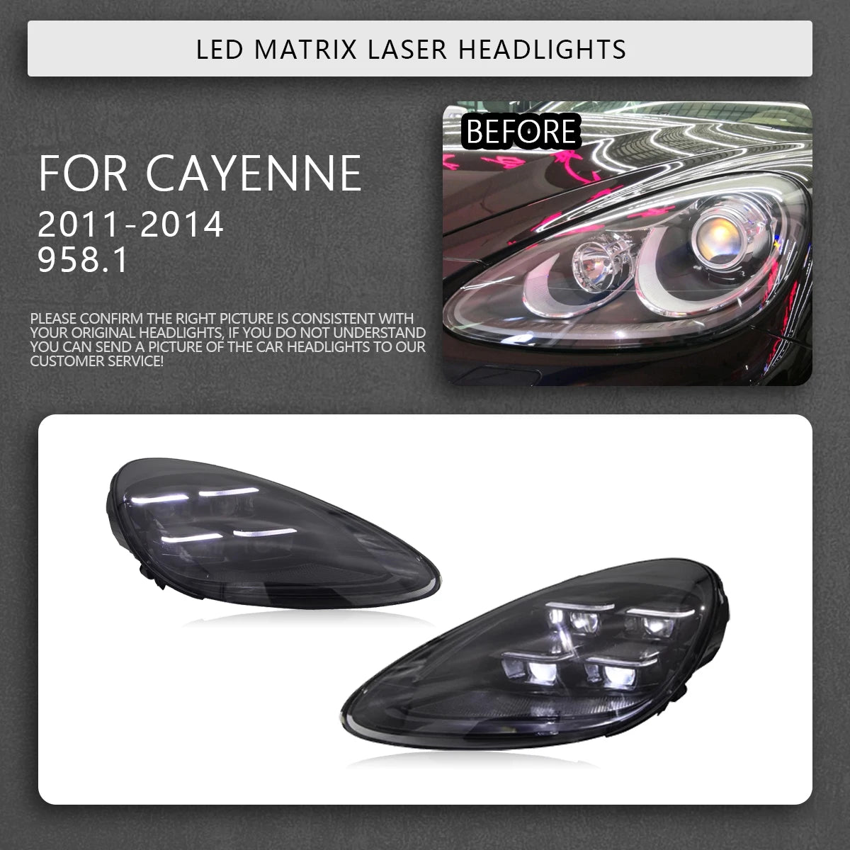 TYPY Car Accessories For Porsche Cayenne Headlights 2011-2017 958LEDMatrix Head Lamps Upgrade 2024 Style