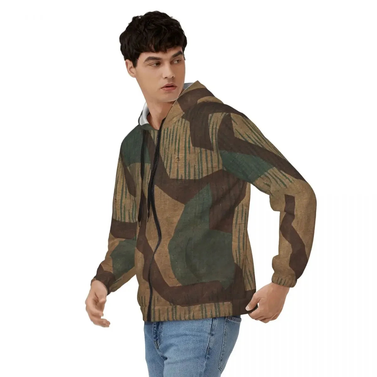 Splintertarn German WW2 Camouflage Army Military Camo Zipper Hoodies Pullover Autumn Winter Sweatshirt Long Sleeve Tops