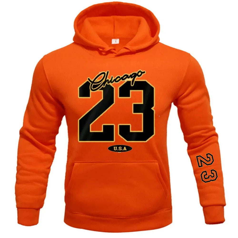 23 USA Art Letter Design Man Clothes Street Style Fleece Sweatshirts Autumn Casual Hoodies Fashionable Crewneck Pullovers