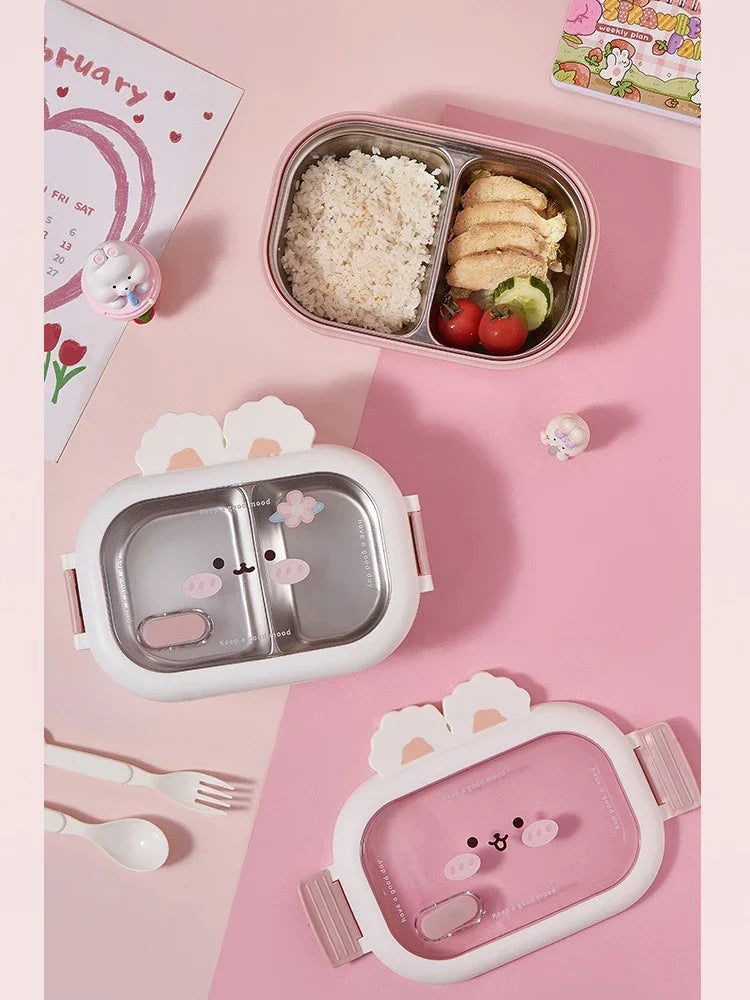 Stainless Steel Lunch Box Rabbit Design Divides Large Capacity Portable Sealed Bento Box Children Student Cute Birthday Gifts