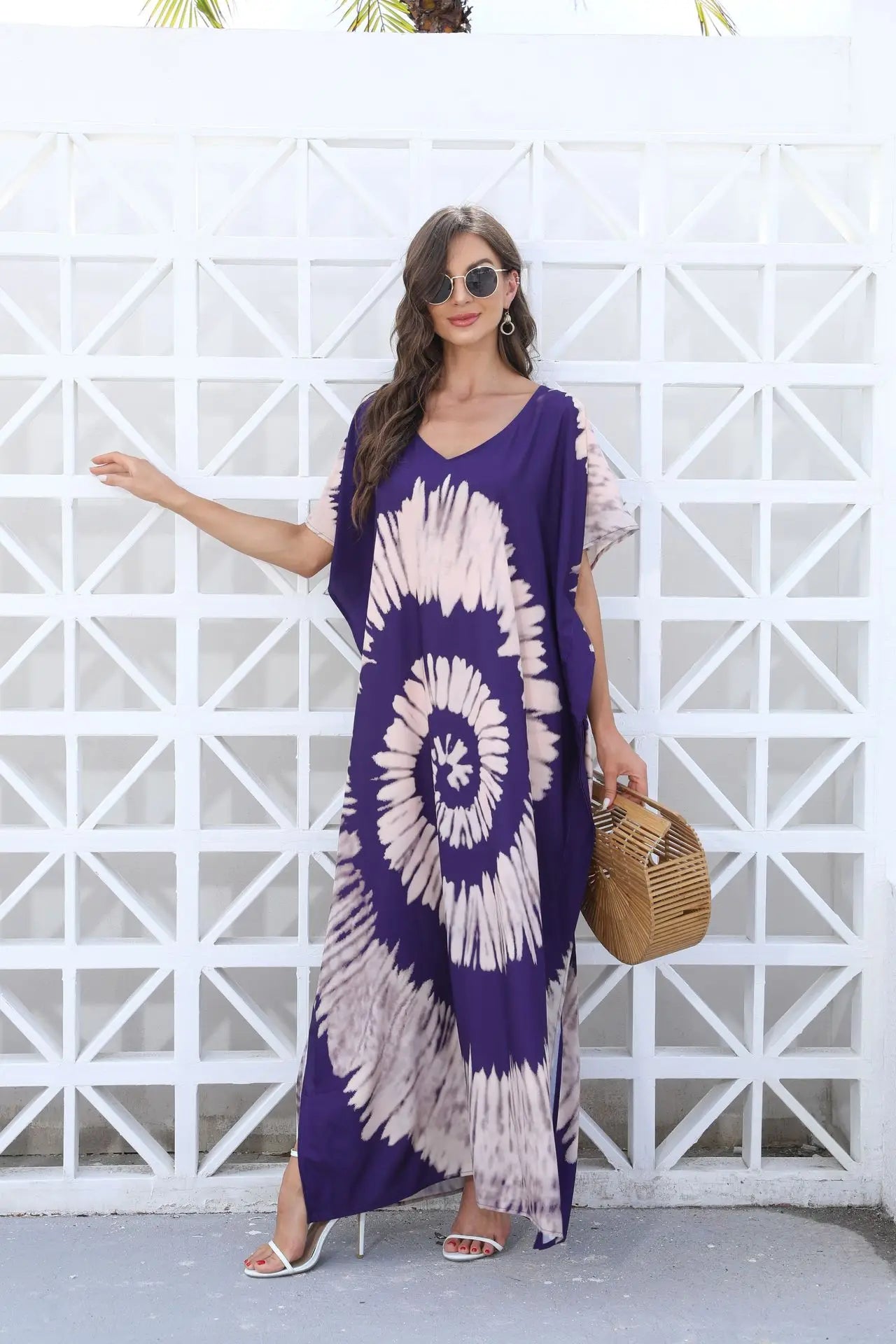 Kaftan Dresses for Women Plus Size Tie Dye Batwing Sleeve Caftans Swimsuit Coverup Maxi Dress Loungewear