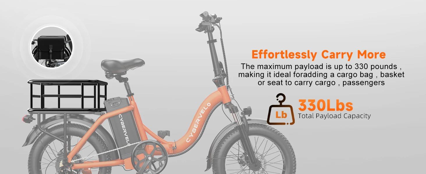 Cybervelo 1000W ebike for adults, 20A Large Removable Battery, Foldable Electric Bike, 20" Fat Tire bike for all Terrain Mars700
