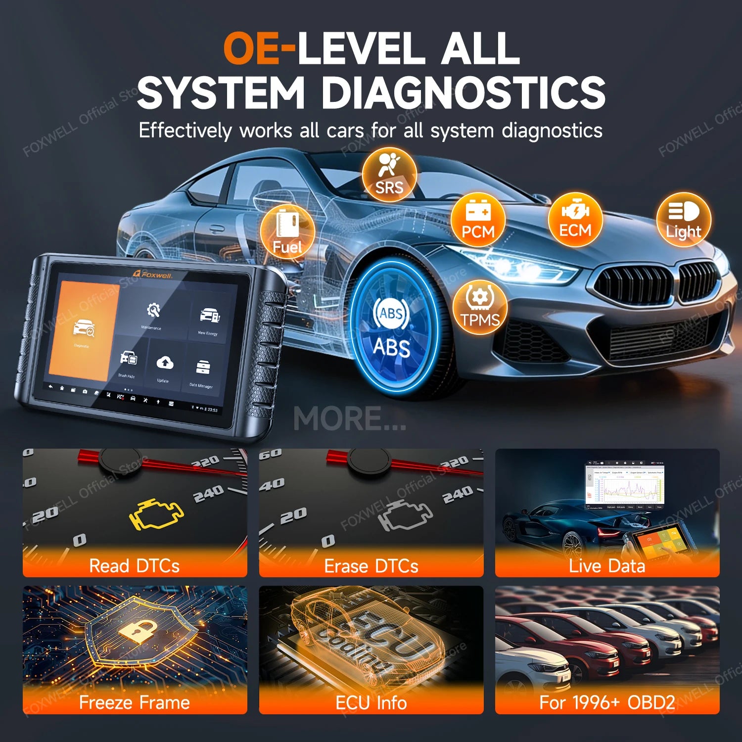 FOXWELL NT1009 OBD2 Car Scanner All System ECU Coding Bidirectional CANFD DOIP Topology Mapping 36+ Reset Auto Diagnosis Tools