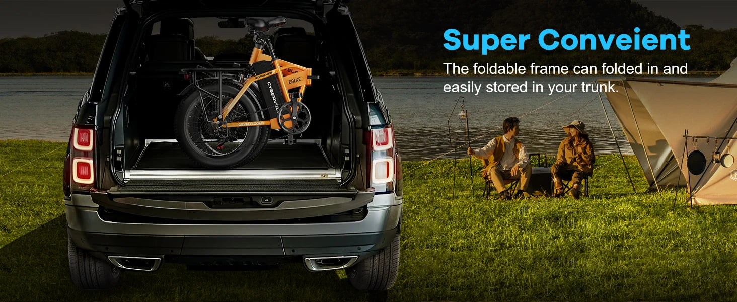 1000W Electric Bike for Adults Cybervelo EK4 Folding 48V 20Ah 30+MPH 80Miles 20" Fat Tire 7-Speed Off Road E-bike