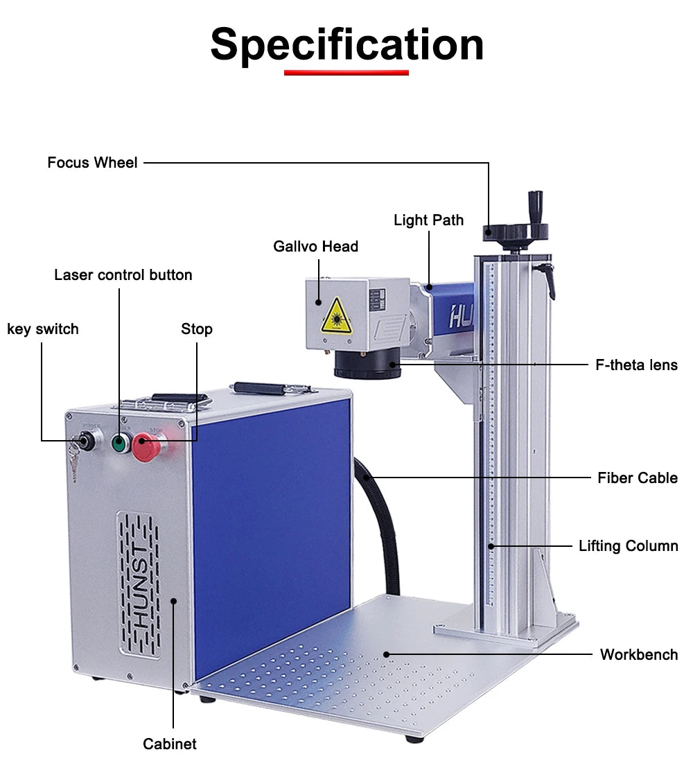 Hunst 50W 30W Fiber Laser Marking Machine Raycus MAX for DIY Jewelry,Gold,Silver,Ring, Bracelet, Metal Cutting Engraving Machine