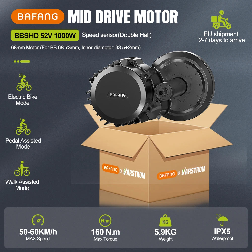Bafang 52V 1000W BBSHD BBS03 Mid Drive Motor Peak 1450W 8Fun Electric Bike Engine Ebike Conversion with 52V20AH Lithium Battery
